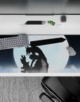 36x16 inches desk pad showcasing Guts in his Berserker Armor under a glowing full moon, perfect for adding intense energy and calm beauty to your workspace.