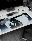 Large 40x20 inches desk pad featuring Guts in his Berserker Armor beneath a glowing full moon, creating a powerful and striking image for fans of Berserk.