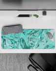32x12 inches mouse pad featuring vibrant turquoise aqua swirls, adding peaceful energy and dynamic motion to your workspace or gaming setup.