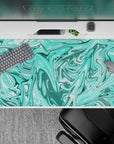 40x20 inches mouse pad showcasing vibrant turquoise aqua swirls, creating a tranquil yet visually captivating atmosphere for work or gaming.