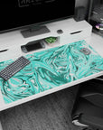 Large 40x20 inches mouse pad with vibrant turquoise aqua swirls, adding peaceful energy and dynamic motion to your workspace or gaming setup.