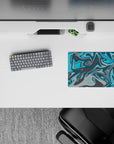 14x10 inches mouse pad featuring a blue and gray swirl design, blending aqua blues and sleek grays for a relaxing, creative atmosphere.