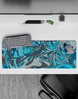32x12 inches mouse pad showcasing a blue and gray swirl design, with aqua blues and steely grays for a relaxing and creative atmosphere.