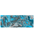 Compact 32x12 inches mouse pad with a blue and gray swirl design, featuring aqua blues and sleek grays for a stylish, calming look.