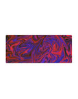 Abstract 28x12 mouse pad with bold purple and red swirls, creating a dynamic, colorful atmosphere for inspiration and movement