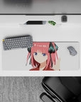 32x12 inches kawaii mouse pad in candy pink and crisp white, clean contrast with black ribbons and teal.