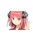 40x20 inches anime girl desk pad with Nino-style pink hair, white background, black ribbons and teal accents.
