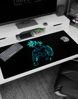 Large 40x20 inches desk pad with Goku’s silhouette and neon blue glow, capturing his strength and energy in a striking minimalist style.