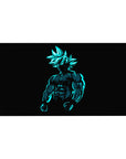 Desk pad featuring Goku with neon blue highlights, 40x20 inches, capturing his strength and energy in a minimalist yet powerful design.