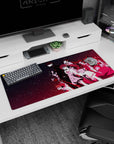 Lineup of calm anime characters in crisp uniforms under neon stars on a 36x16 inches desk pad.