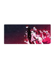 Anime mouse pad 28x12 inches with sharp silhouettes, flowing hair, uniforms, ribbons, and sleek coats.