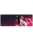 Anime mouse pad 32x12 inches featuring neon-night lineup of sharp silhouettes and flowing hair.
