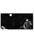 Mouse pad featuring Guts under a brilliant starlit sky, 32x16 inches, perfect for adding calm strength and introspection to your desk setup.