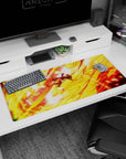 Artistic 36x16 inches desk pad with Luffy from One Piece, engulfed in flames and unleashing his powerful attack, capturing his unstoppable energy.