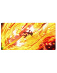 Mouse pad featuring Luffy from One Piece, 32x16 inches, surrounded by flames as he unleashes a powerful attack, symbolizing his relentless strength.