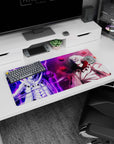 Modern 32x16 inches mouse pad featuring celestial beings in battle, with glowing orbs and radiant energy, for a powerful look.