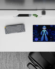 Cool blue and cyan on deep navy classic anime mouse pad 14x10 inches, calm focus late-night vibe.