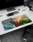 32x16 inches anime mouse pad showing a red Japanese post box wrapped in vines on a quiet summer road.