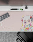 40x20 inches pastel pink and teal anime desk pad with sparkly, cozy vibe, rainbow obi accents, and cute stars.