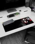 Small but impactful 32x12 desk pad showcases anime-inspired intensity with striking red-and-black contrasts and sleek sophistication