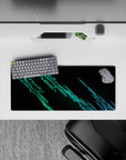 Compact 28x12 desk mat highlights neon green circuits and dark precision for immersive tech-inspired vibes