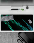 Impactful 32x16 desk mat combines glowing neon green and dark tones for visually striking yet functional visuals