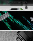 High-tech 40x20 desk pad showcases circuit-inspired patterns with vibrant neon accents for an immersive workspace aesthetic