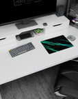 Iconic 14x10 desk mat celebrates Circuit Neon with glowing neon green lines, dark precision, and high-speed elegance