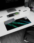Dynamic Circuit Neon artwork on 28x12 desk mat perfect for celebrating innovation and futuristic design