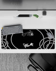 Intense 32x12 desk mat features swirling koi and yin-yang balance with intricate details for Zen enthusiasts