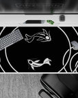 Balanced 40x20 desk pad showcases yin-yang koi in black and white for fans of harmony and tranquility