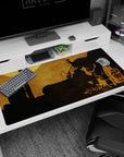 Western silhouette 40x20 anime desk mat featuring Spike Spiegel in sepia tones and textured shadows, creating a poetic, cinematic tribute to his last moments