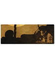 Spike Spiegel 32x12 mouse pad featuring a western-inspired silhouette with aged sepia tones and textured shadows, creating a poetic tribute to his final moments