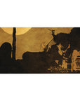 Spike Spiegel 40x20 desk pad featuring a western-inspired silhouette, with aged sepia tones and textured shadows for a poetic tribute to his final moments