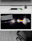 Moody rainbow glow mouse pad 32x16 inches in deep black space tones with soft smoky prism edges.