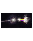Space prism beam mouse pad 32x16 inches with black starlight, triangle silhouette, and cracked moon.