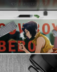 40x20 inches mouse pad showcasing Faye Valentine in an introspective moment with smoke, lighting, and grunge typography.