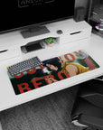 Artistic 32x12 inches mouse pad with Faye Valentine, soft lighting, smoke, and grunge typography for a stylish design.