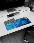 Refreshing 28x12 mouse pad with oceanic blues, swirling patterns, and bubble-like details for a calm, coastal design