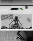 Chainsaw Man 32x16 inch anime mouse pad featuring Denji's hybrid form in a black-and-white ink-heavy style.