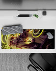 32x12 inches anime girl mouse pad in neon gold and crimson, bright cyber magic vibe for late-night gaming.