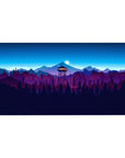 Mouse pad featuring a firewatch scene, 40x20 inches, with a moonlit watchtower and mountains for adventure and tranquility.