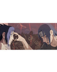 Anime desk pad 36x16 inches featuring Itachi's final moment with Sasuke from Naruto, capturing a poignant, cinematic scene.
