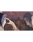 Anime desk pad 40x20 inches featuring Itachi and Sasuke's iconic final moment from Naruto, with a vivid, emotional scene.