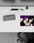 Anime mouse pad 14x10 inches featuring a mischievous neko girl with golden eyes and black hair on a purple background.