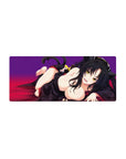 Anime mouse pad 28x12 inches featuring a girl with golden eyes and feline ears on a royal purple background.