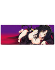 Anime mouse pad 32x12 inches; features a mischievous character with golden eyes, black hair, and feline ears on a purple backdrop.
