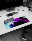 Dynamic Nebula Flow artwork on 28x12 desk mat perfect for celebrating the beauty of the stars and galaxies