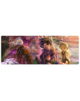 32x12 inches anime mouse pad with canyon explorers, fluffy creatures, helmets, goggles, and rugged details.