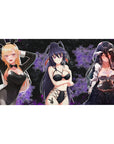 Anime girl desk pad 40x20 inches with three stylish heroines on a glossy, poster-like night backdrop.